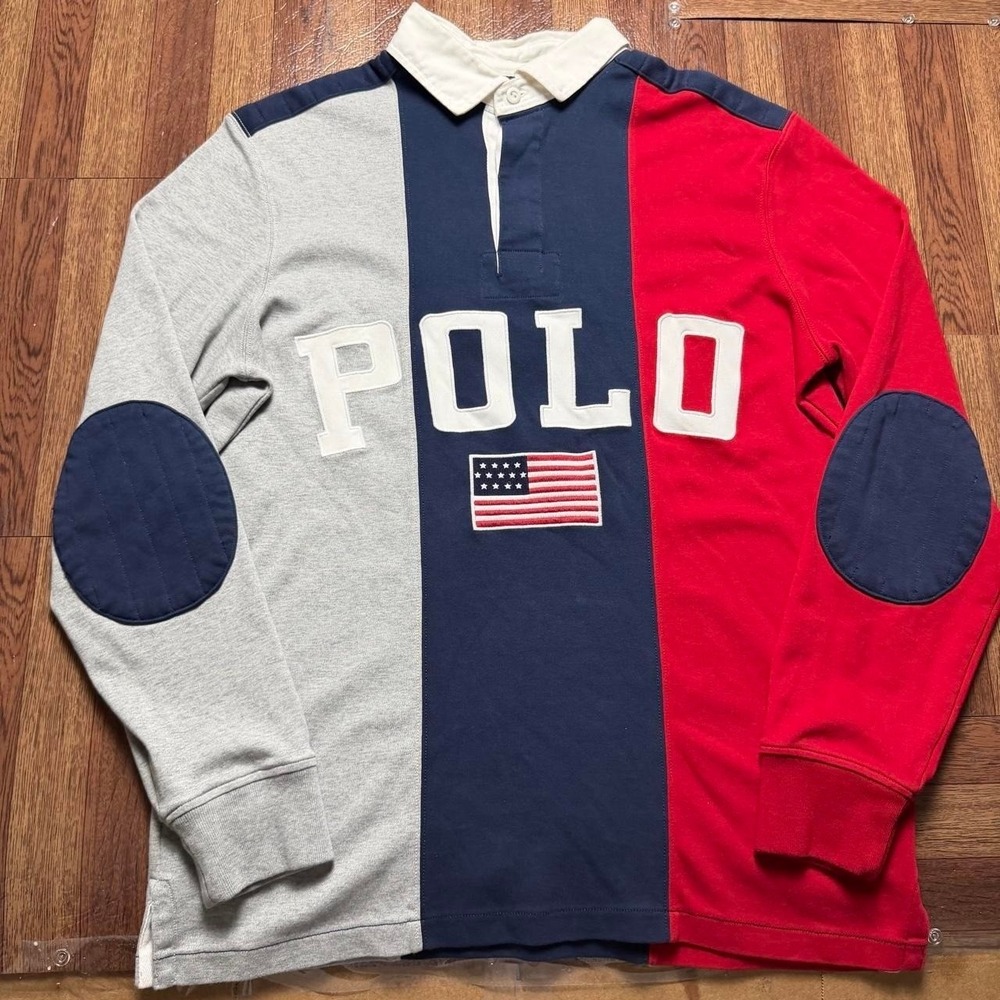 Polo Ralph Lauren Vtg Rare USA Flag Rugby Polo Shirt Medium